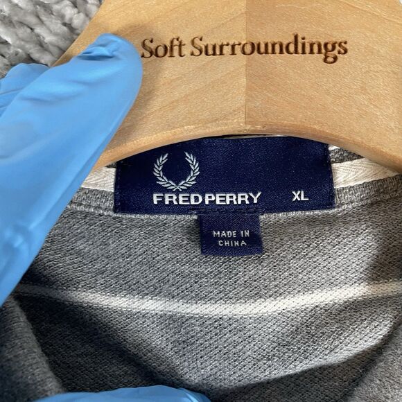 Fred Perry Polo Shirt Men's XL Gray Stripes Short Sleeve Designer Preppy Golf - Picture 2 of 6